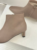 The Row 2025 Square Toe Kitten Heel Ankle Boot Nude Sheepskin 572049