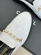 CC 25s Double C Buckle Half-Length Slippers White Calfskin 557700