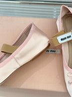 Miu Classic Bow Letter Ballet Light Pink Satin