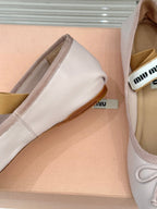 Miu Classic Bow Letter Ballet Flat Silver Pink Sheepskin 570998