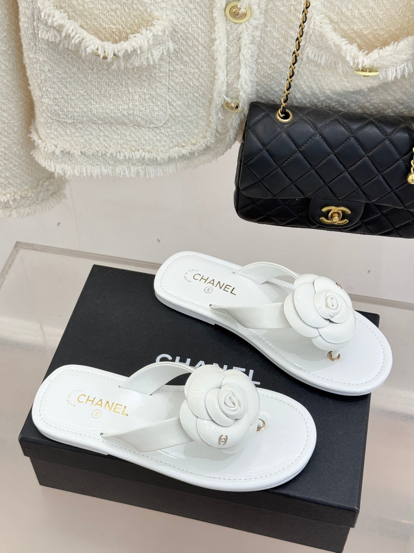 CC 26C Early Spring Camellia Slide White Patent Leather