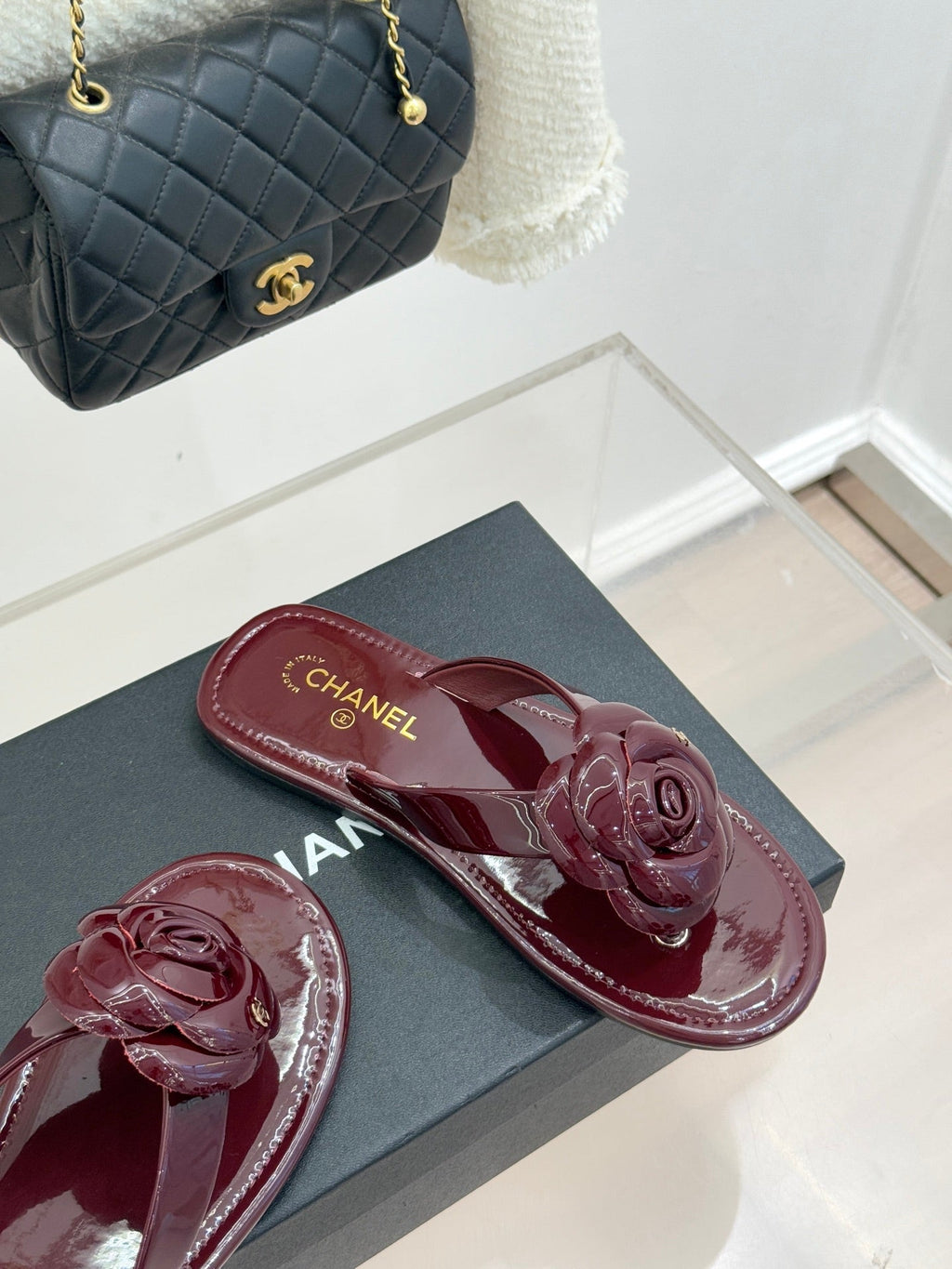 CC 26C Early Spring Camellia Slide Burgundy Patent Leather