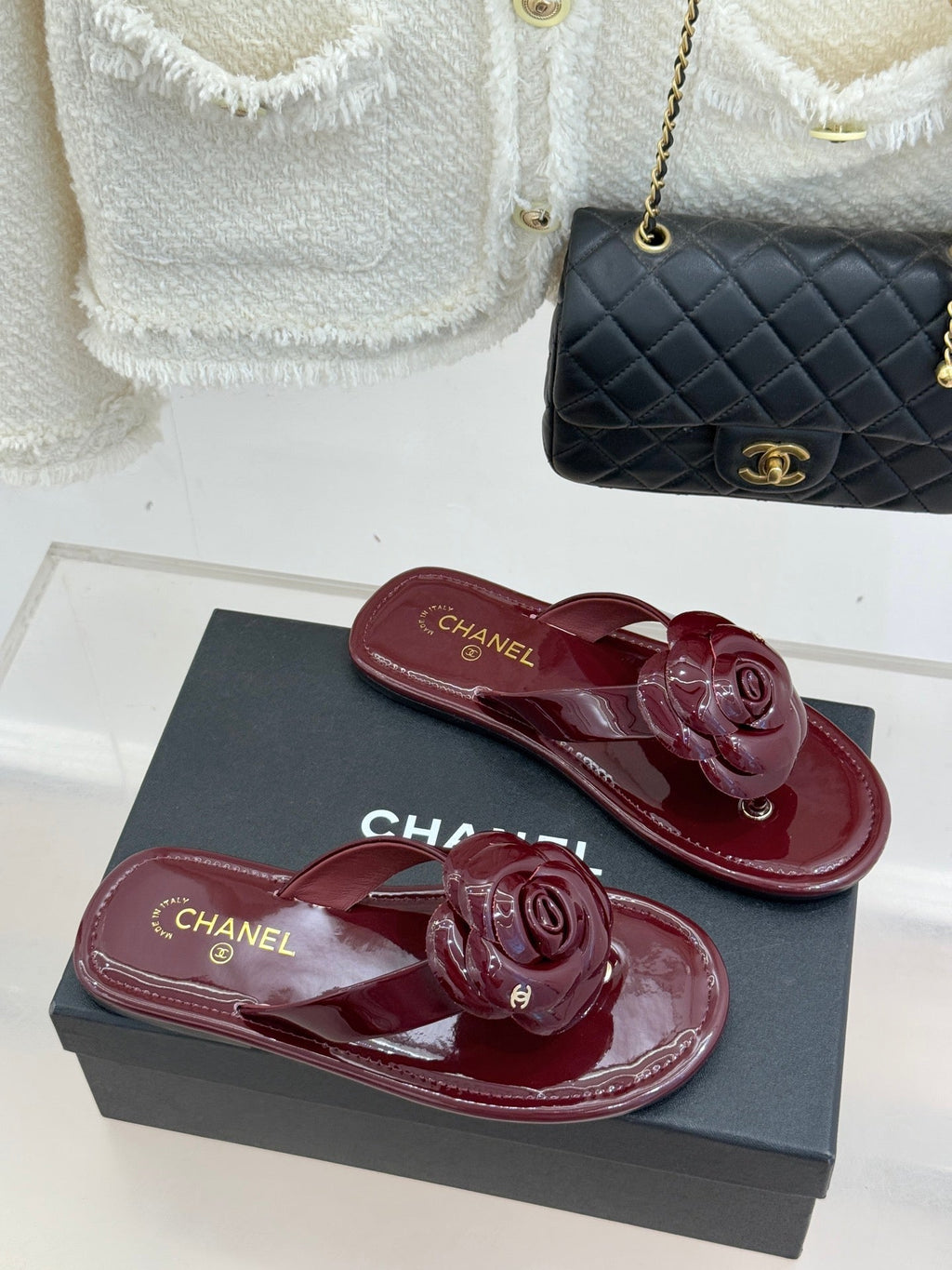 CC 26C Early Spring Camellia Slide Burgundy Patent Leather