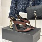 YSL Opyum Mule Sandals 8.5cm Dark Brown Satin Leather 642924