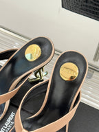 YSL Opyum Mule Sandals 8.5cm Beige Satin Leather Red