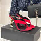 YSL Opyum Mule Sandals 8.5cm Red Satin Leather 642927