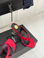 YSL Opyum Mule Sandals 8.5cm Red Satin Leather 642927