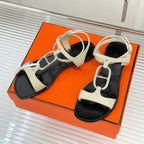 HM 26ss Pig Nose Sandals Black Beige Sheepskin 642847