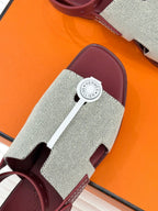 HM Maya Sandal Burgundy White Leather Canvas 642789
