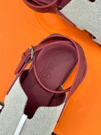HM Maya Sandal Burgundy White Leather Canvas 642789