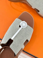 HM Maya Sandal Brown White Leather Canvas 642790