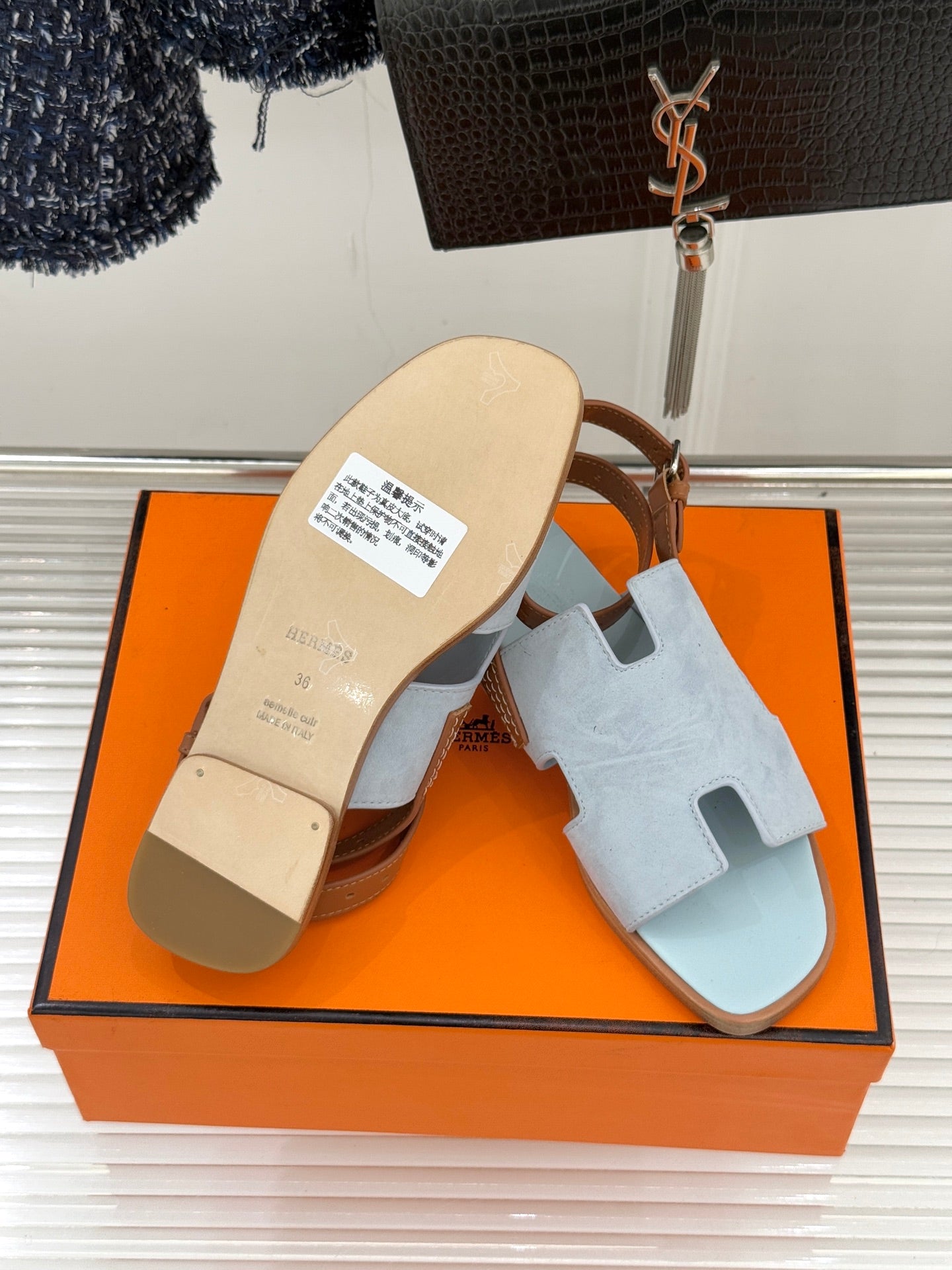 HM Maya Sandal Grey-Blue Suede Leather 642796