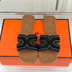 HM 26ss Flat Slippers Brown Black Suede 642827