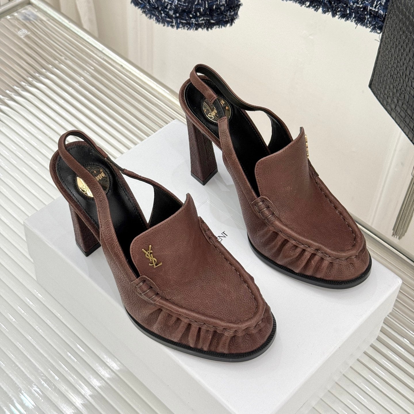 YSL 26WF Le Slingback 10.5cm Brown Cowhide 642950