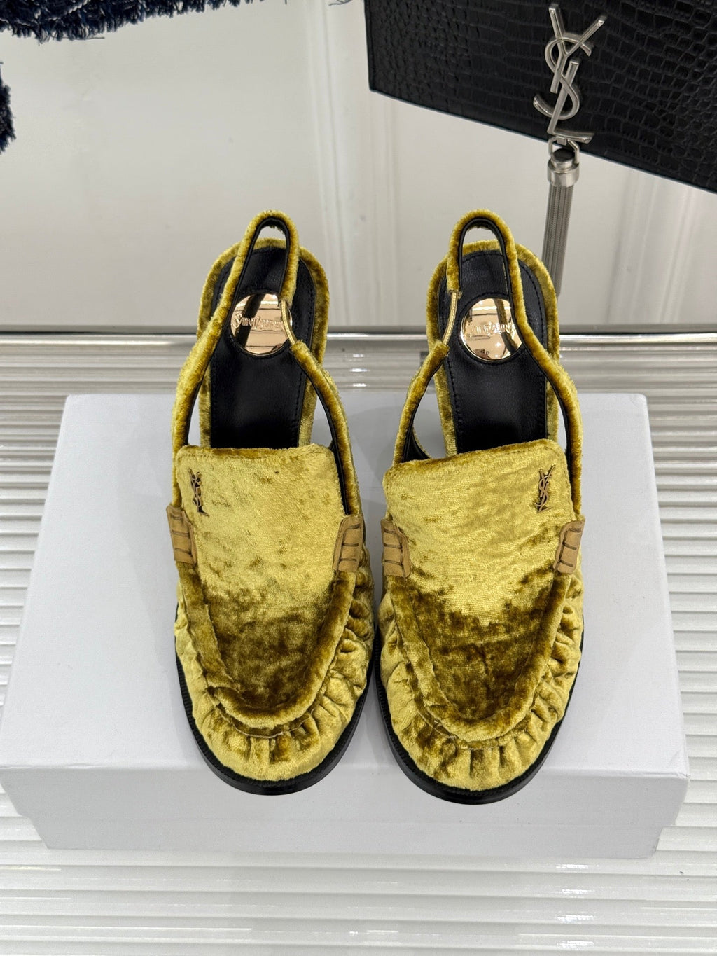 YSL 26WF Le Slingback 10.5cm Yellow Velvet 642951