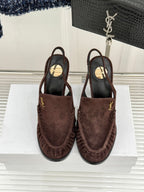 YSL 26WF Le Slingback 10.5cm Dark Brown Suede 642953
