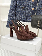 YSL 26WF Le Slingback 10.5cm Dark Brown Suede 642953