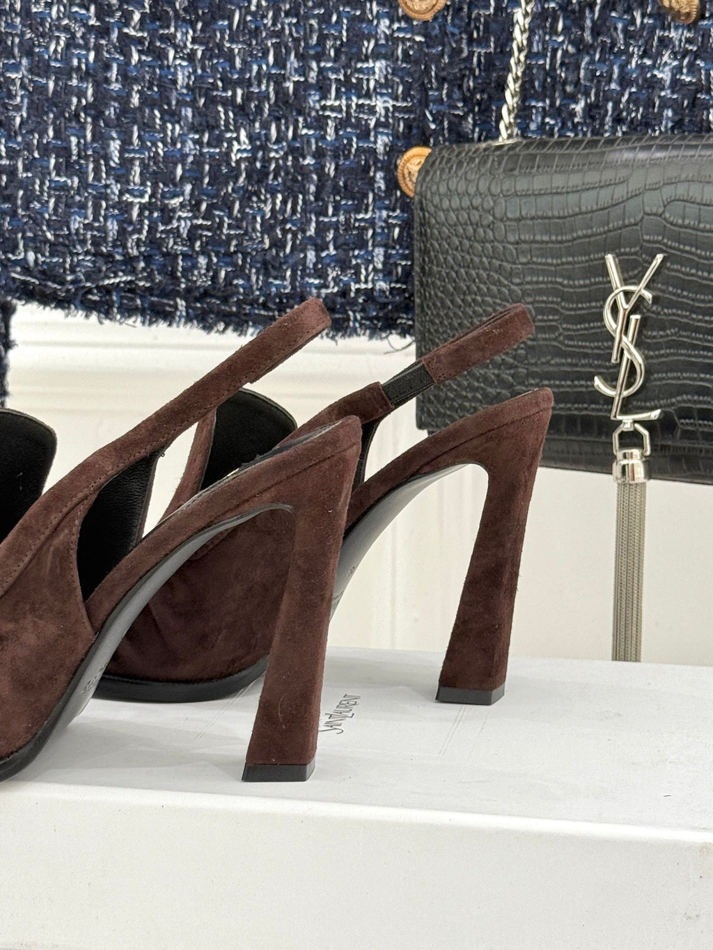 YSL 26WF Le Slingback 10.5cm Dark Brown Suede 642953