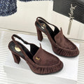 YSL 26WF Le Slingback 10.5cm Dark Brown Suede 642953
