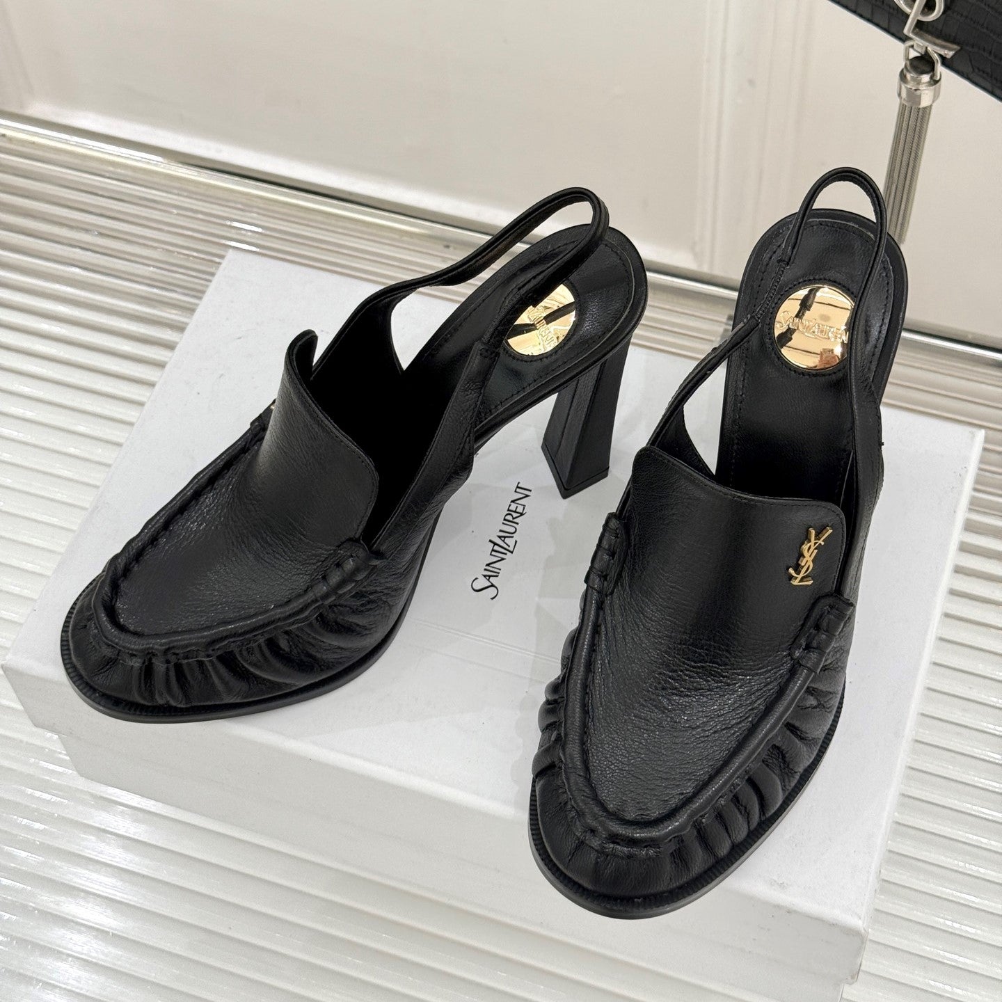 YSL 26WF Le Slingback 10.5cm Black Cowhide 642954