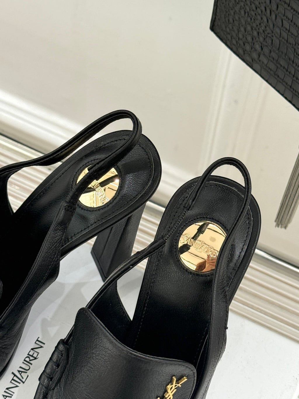 YSL 26WF Le Slingback 10.5cm Black Cowhide 642954