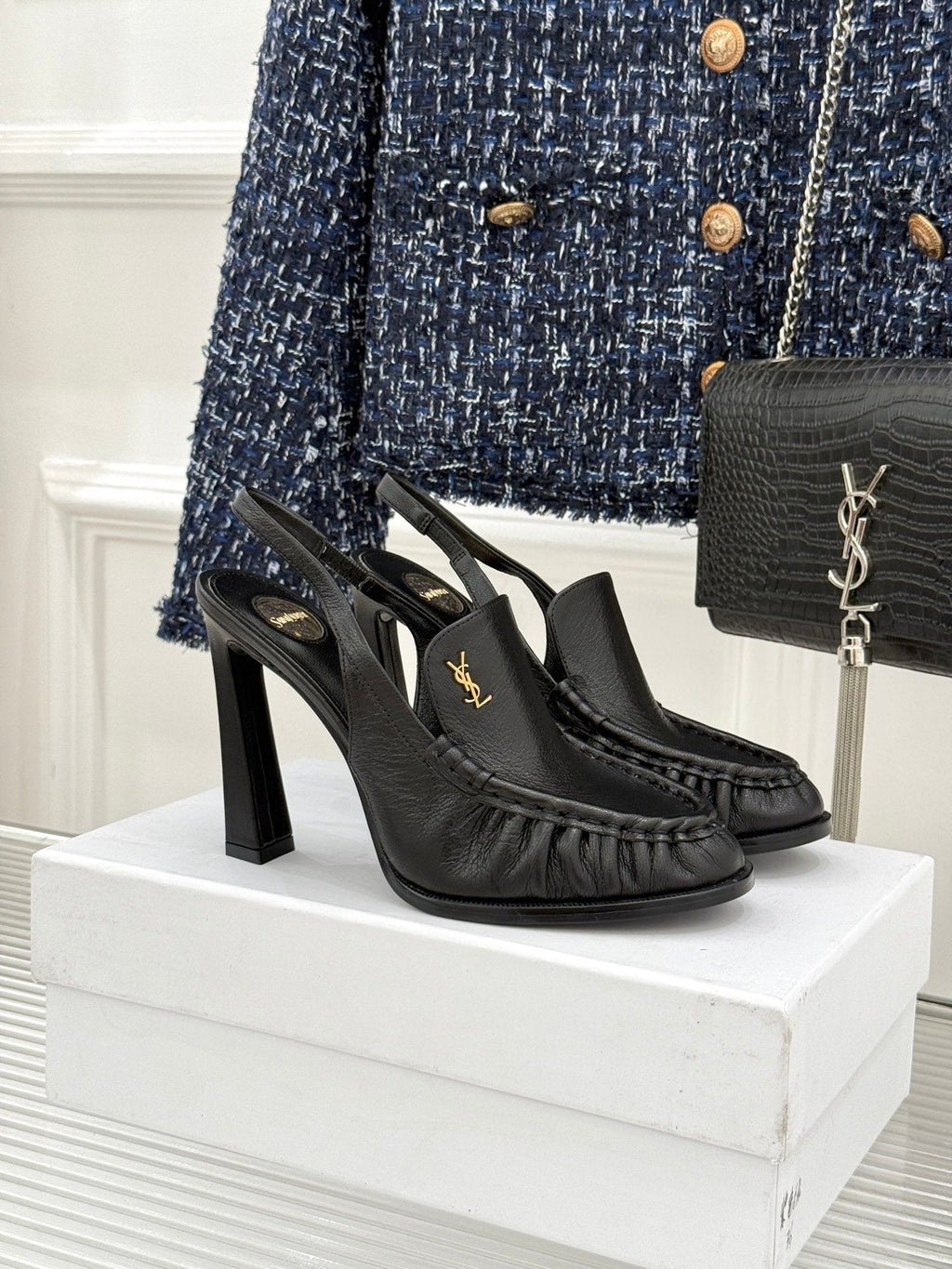 YSL 26WF Le Slingback 10.5cm Black Cowhide 642954