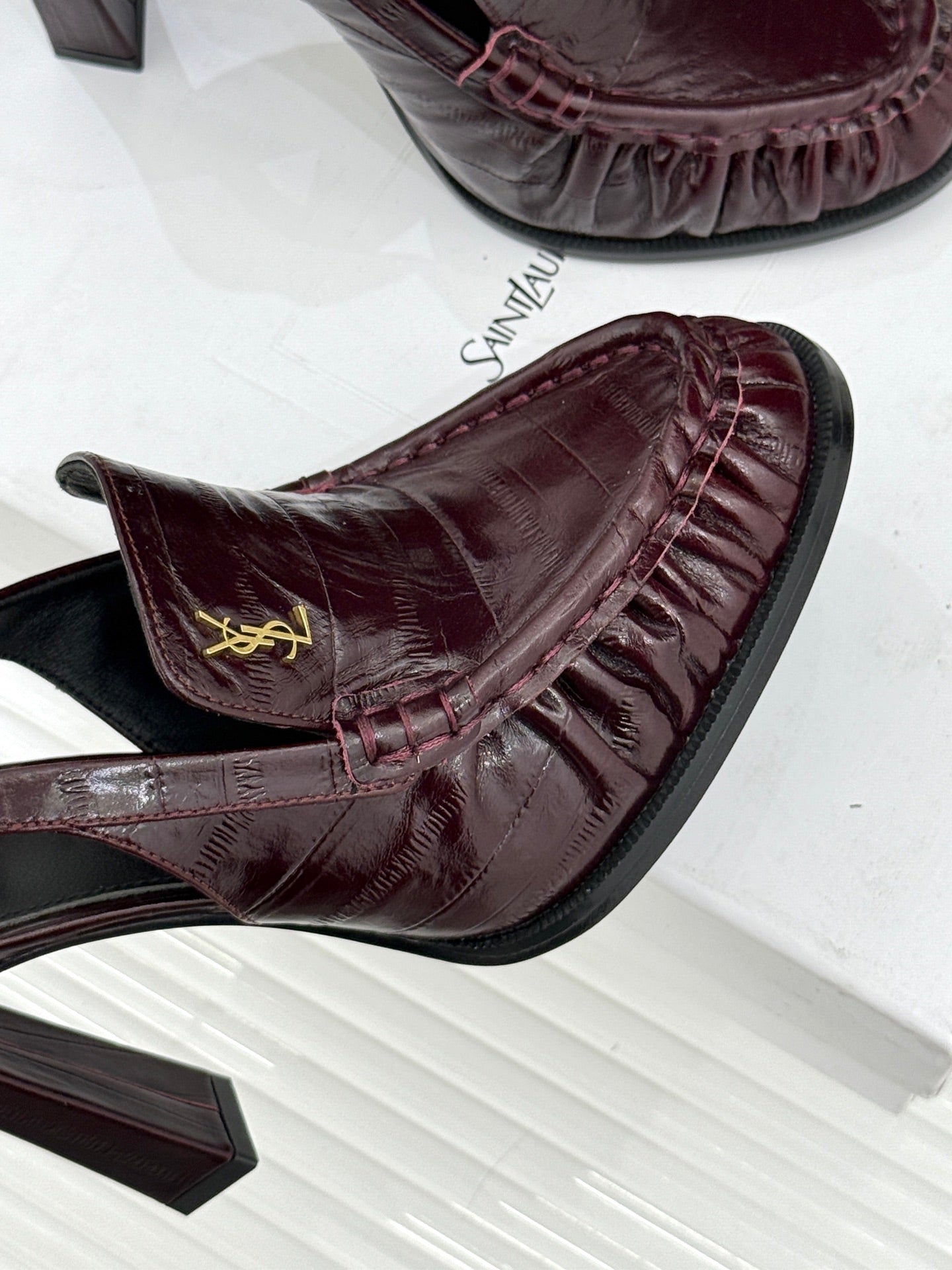 YSL 26WF Le Slingback 10.5cm Burgundy Leather 642956