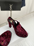 YSL 26WF Le Slingback 10.5cm Burgundy Velvet 642958