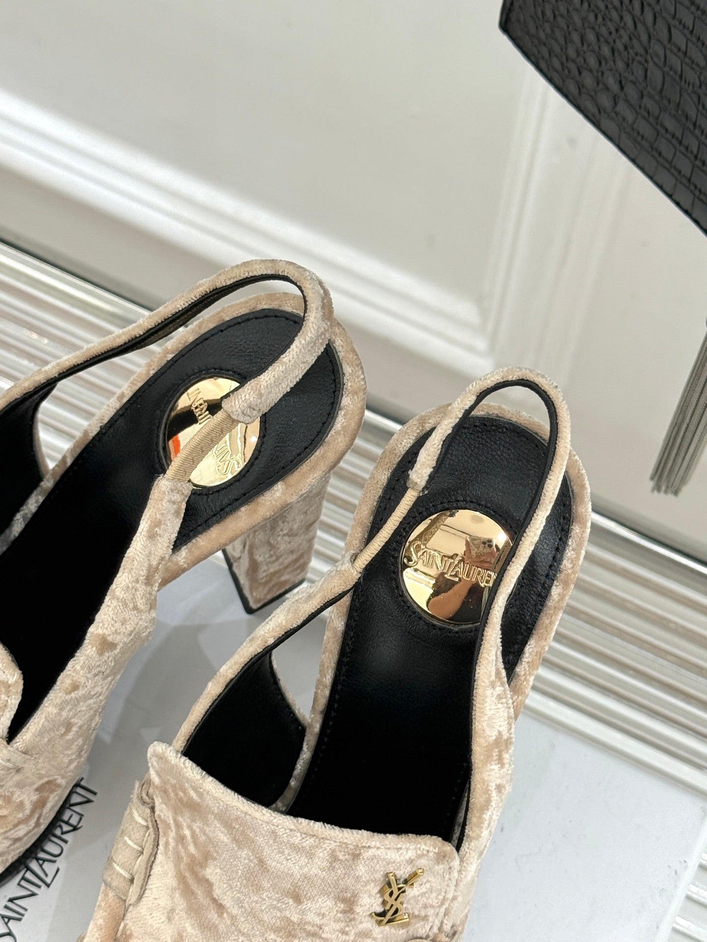 YSL 26WF Le Slingback 10.5cm Beige Velvet 642959