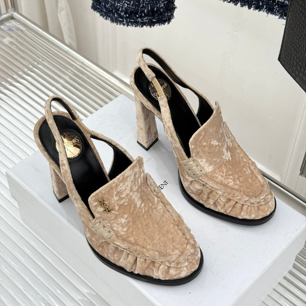 YSL 26WF Le Slingback 10.5cm Beige Velvet 642959