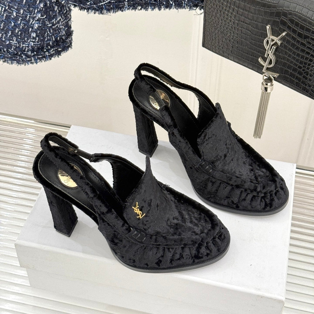 YSL 26WF Le Slingback 10.5cm Black Velvet 642960