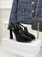 YSL 26WF Le Slingback 10.5cm Black Velvet 642960