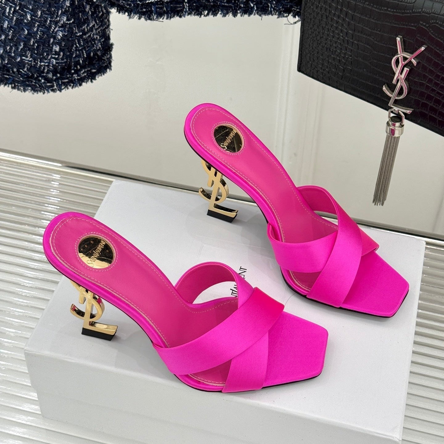 YSL Opyum Sandal 85 Pink Slik Leather 642936