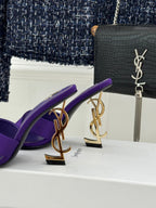 YSL Opyum Sandal 85 Purple Silk Leather 642937