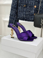 YSL Opyum Sandal 85 Purple Silk Leather 642937