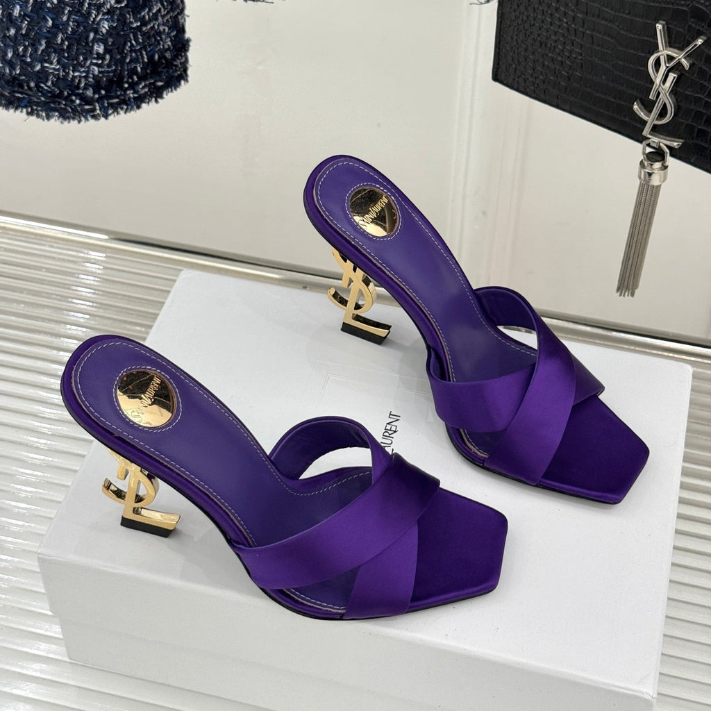 YSL Opyum Sandal 85 Purple Silk Leather 642937
