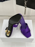 YSL Opyum Sandal 85 Purple Silk Leather 642937