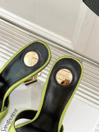 YSL Opyum Sandal 85 Green Silk Leather 642938