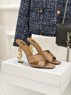 YSL Opyum Sandal 85 Brown Silk Leather 642941