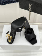 YSL Opyum Sandal 85 Black Silk Leather 642942