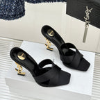 YSL Opyum Sandal 85 Black Silk Leather 642942