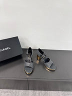 BLOCK HEEL SANDALS BLACK POLKA DOT SHEEPSKIN