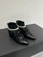CC Ankle Boots Black Bow Tie Cowhide