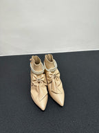 CC Ankle Boots Beige Bow Tie Cowhide