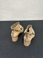 CC Ankle Boots Beige Bow Tie Cowhide