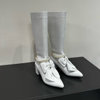 CC High Boots White Bow Tie Cowhide