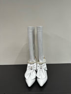 CC High Boots White Bow Tie Cowhide