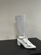 CC High Boots White Bow Tie Cowhide