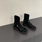CC 25ss Short Sock Boots Black Patent Leather& Wool 417818