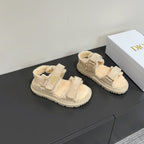 Dioract Sandal In Light Grey Suede And Wool Fleece Lining 109873